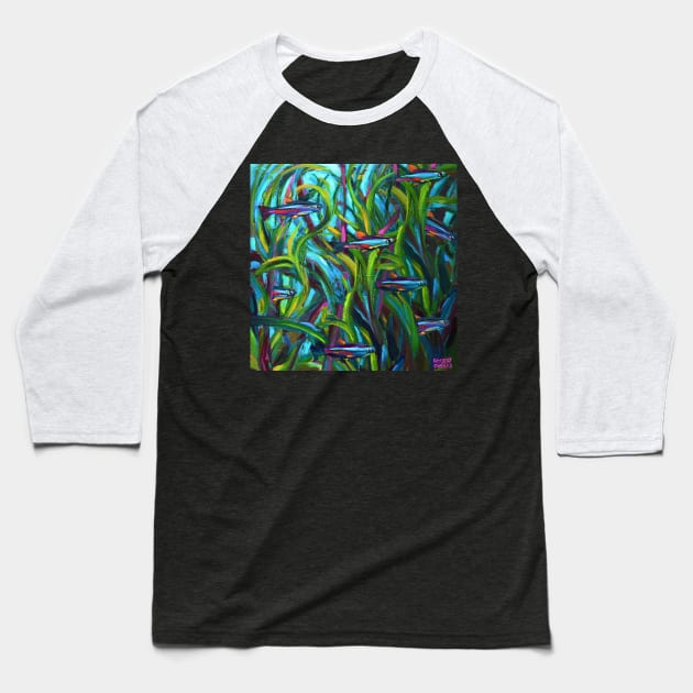 Go With The Flow Neon Tetras by Robert Phelps Baseball T-Shirt by RobertPhelpsArt